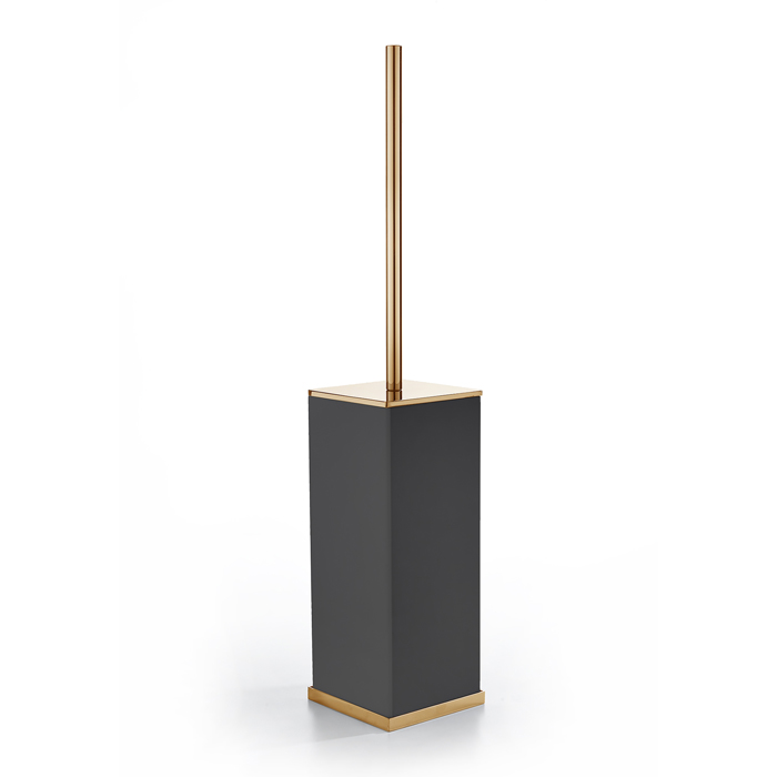 3SC Mood Deluxe Black Туалетный ёршик, напольный, композит Solid Surface, цвет: чёрный матовый/золото 24к.