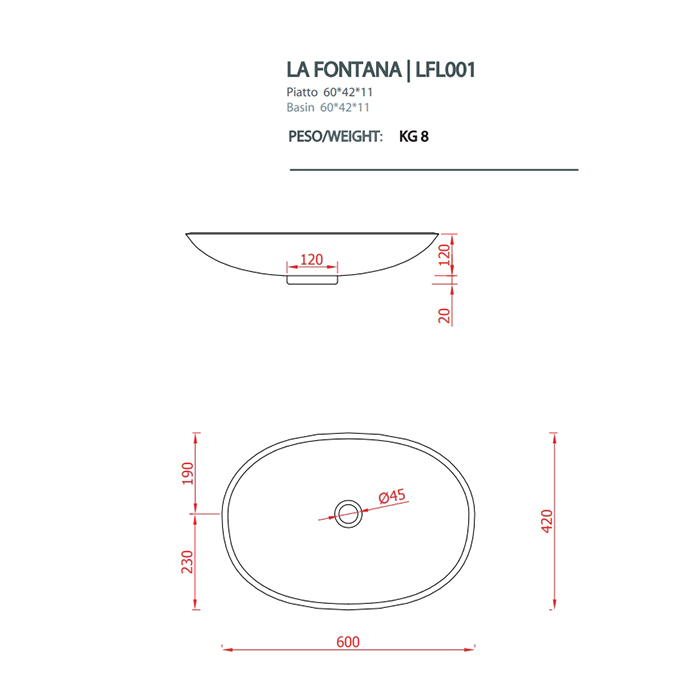 Artceram LA FONTANA Раковина 60x42 см, без отв., цвет: белый