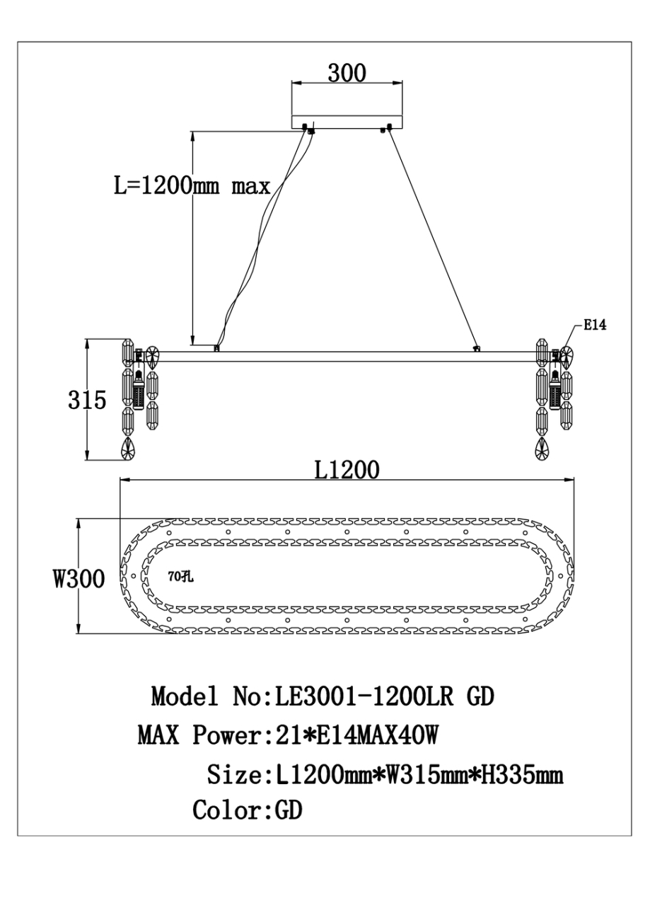 Подвесная люстра Elien LE3001/1200LR GD