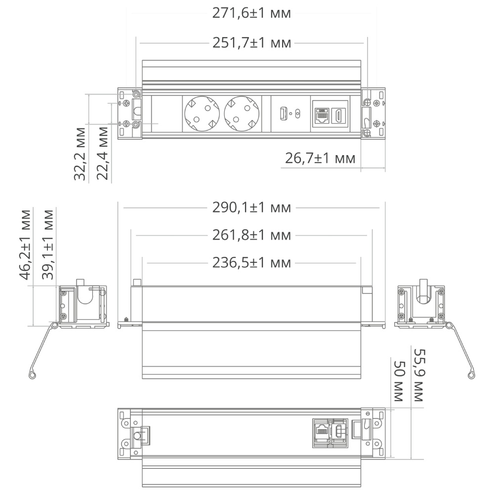 Блок розеток 41P (2 секции, USB + type C + RJ45 + HDMI) Mebax 00-00002596